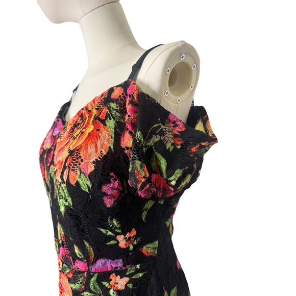 SIENA Lace Floral Print Off-The-Shoulder Neck Short Sleeve Sheath Midi Dress 10 - Picture 7 of 8